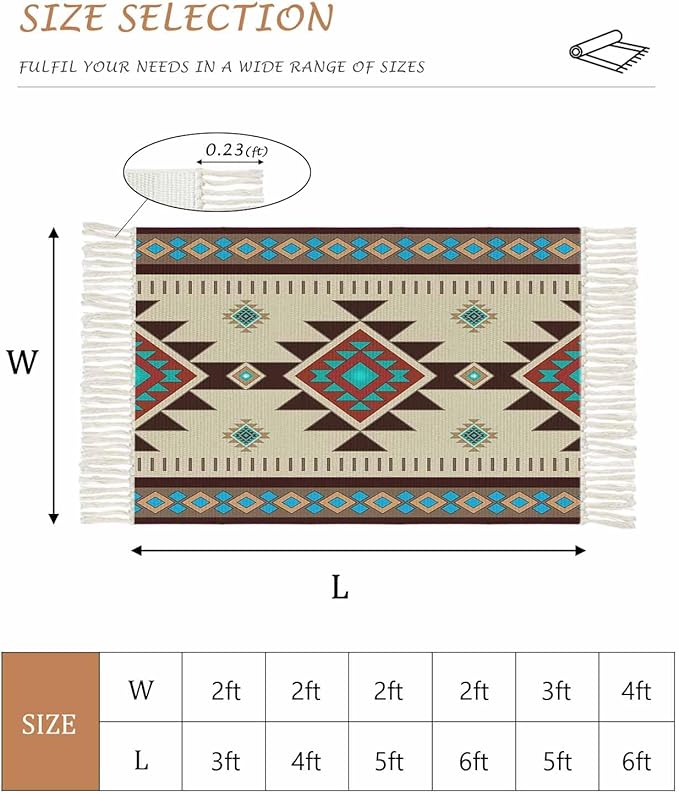 Boho Southwestern Hallway Runner Rug 2X6 Ft Kitchen Carpet, Washable Woven Aztec Abstract Geometric Throw Carpet with Tassel, Non-Shedding Vintage Native American Patterned Bedroom Laundry Rugs
