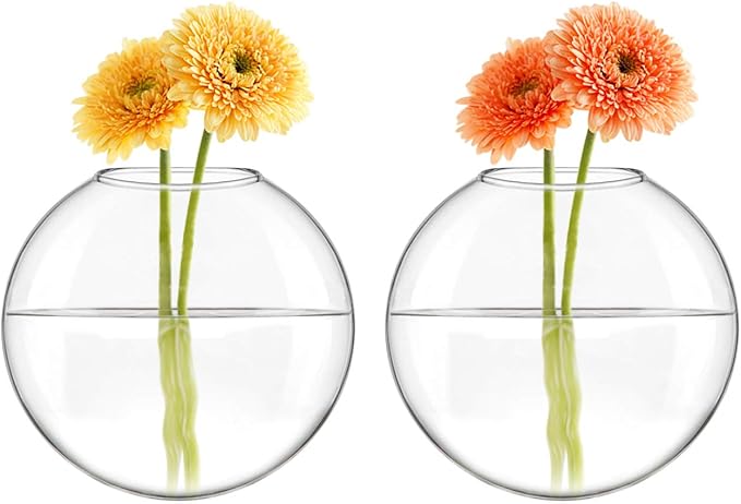Mkono Wall Hanging Glass Terrariums Planter Oblate Flower Vase for Hydroponics Plants, Bathroom, Home Office Living Room Decor, Set of 2