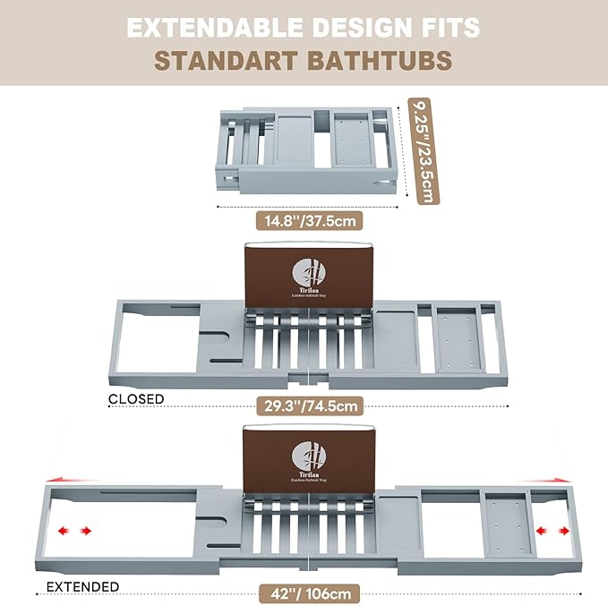 Premium Bathtub Tray Caddy, Expandable Bath Tray, Unique House Warming Gifts, New Home, Anniversary and Wedding Gifts for Couple, Bridal Shower Gift for Women