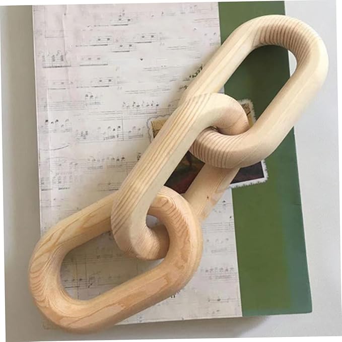 OSALADI Wood Chain Link Decor Aesthetic Wooden 3-Links Chain for Home Art Natural Wood Material for Living Room and Table Decor Rustic Boho Style