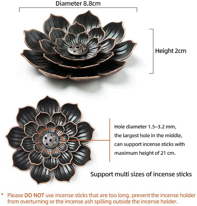 Incense Burner, Incense Holder for Sticks, Brass Lotus Incense Stick Holder and Detachable Ash Catcher