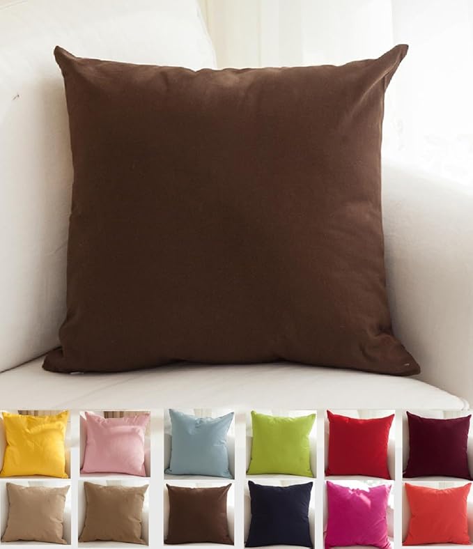 TangDepot Set of 2 Handmade Decorative Solid 100% Cotton Canvas Throw Pillow Covers/Cushion Covers, 45 Colors Available - (16"x16" 2 Pieces, Deep Coffee)