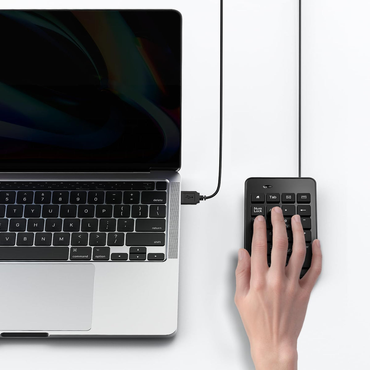 CBUS 23 5ft Wired USB-A Numeric Keypad for Laptop, Keys Numpad Keyboard with Tab, Home, Email & Calculator Keys, Cable