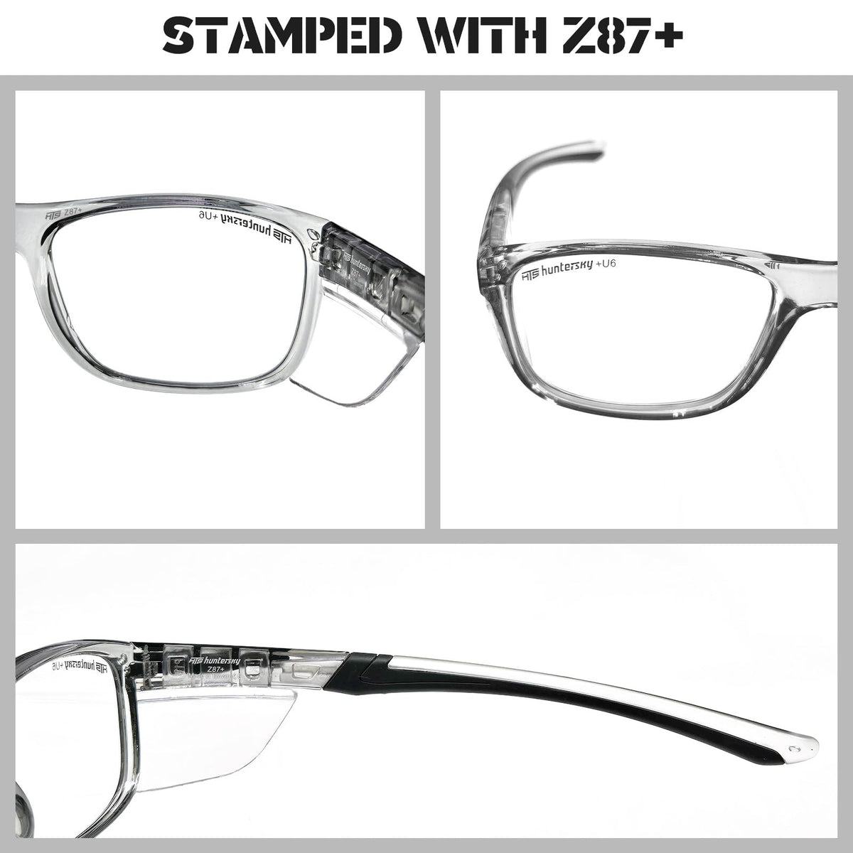 HTS HUNTERSKY P11 Safety work medium Glasses Women Men with Side Shields Z87 Anti Scratch Fog Resistant nurse medical surgical pickleball Indoor sports
