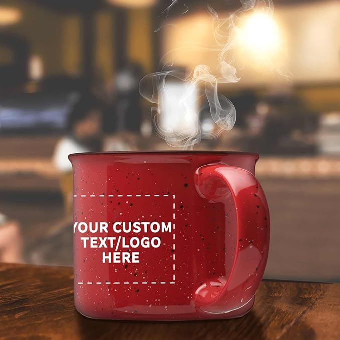 DISCOUNT PROMOS Custom Ceramic Campfire Coffee Mugs 13 oz. Set of 10, Personalized Bulk Pack - Perfect for Tea, Espresso, Cappuccino, Hot Cocoa - Red