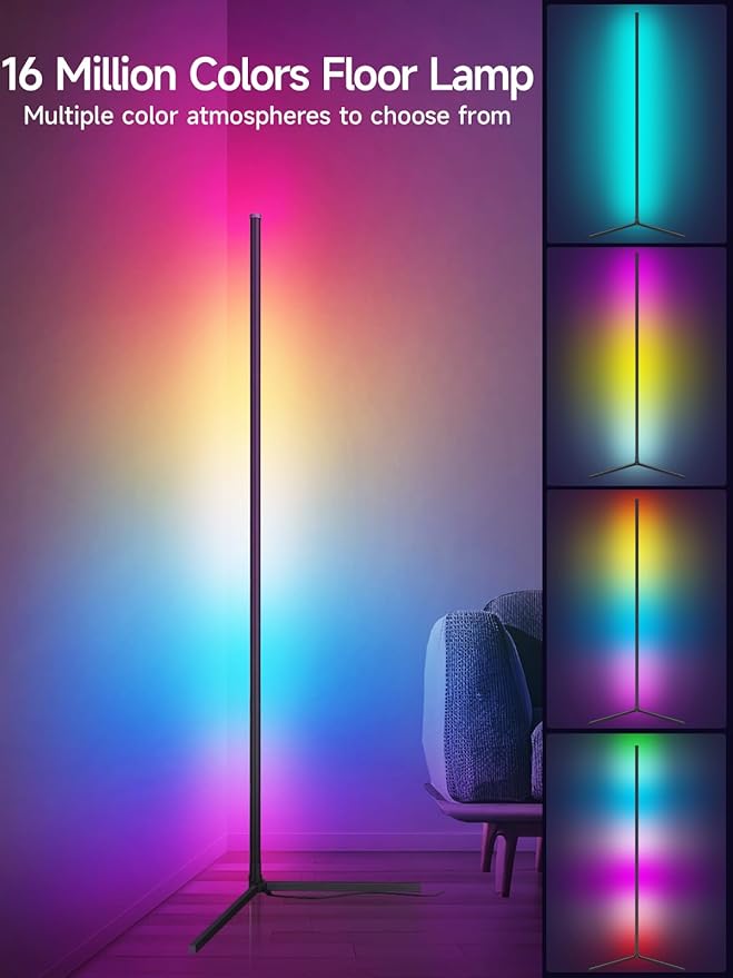 Corner Floor Lamp, RGB LED Corner Lamp with Music Sync, Smart App and Remote Control Color Changing Ambience Light, LED Lamp with 16 Million Colors for Bedroom, Living Room Gaming Room