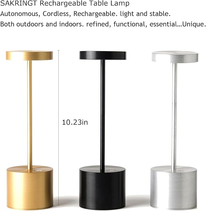 SAKRINGT 2 Pack Cordless Table Lamp Rechargeable, 5000mAh Battery Operated Portable Table Light,Dimming LED Table Lamp for Restaurant/Patio/Outdoor(Gold)
