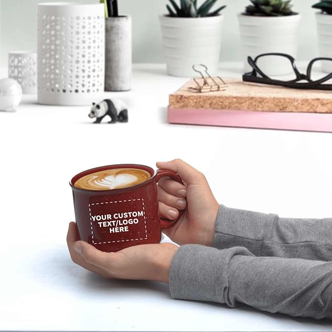 DISCOUNT PROMOS Custom Ceramic Campfire Coffee Mugs 13 oz. Set of 10, Personalized Bulk Pack - Perfect for Tea, Espresso, Cappuccino, Hot Cocoa - Maroon