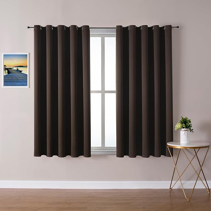 ChrisDowa Brownout Curtains 70 inches Wide for Bedroom - 2 Panels Set Extra Wide Grommet Thermal Insulated Room Darkening Curtains for Living Room (Brown, 70 x 63 Inch)