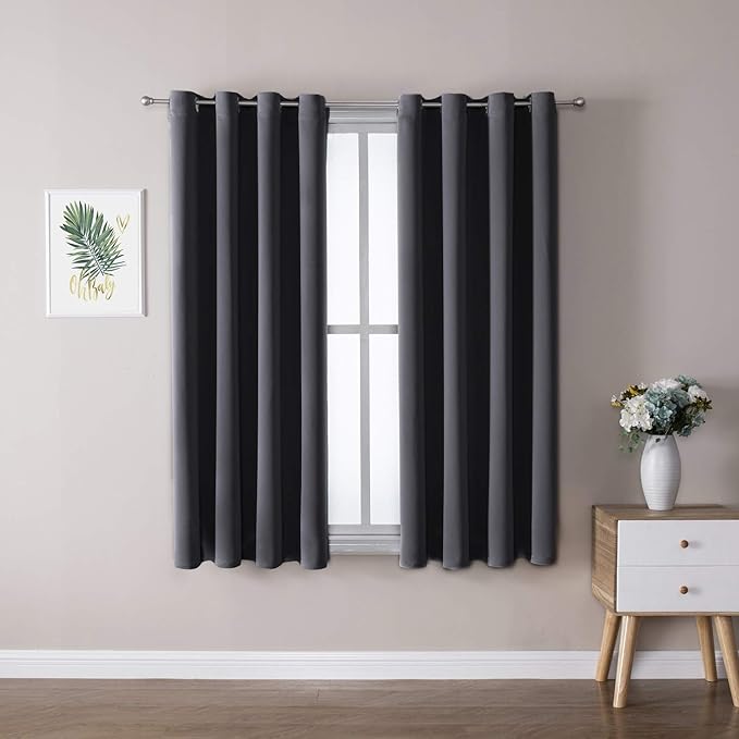 ChrisDowa Grommet Blackout Curtains for Bedroom and Living Room - 2 Panels Set Thermal Insulated Room Darkening Curtains (Dark Grey, 52W x 63L)