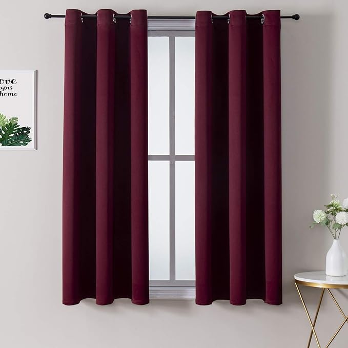 ChrisDowa Small Window Curtains 40 inches Long for Bedroom - Grommet Short Thermal Insulated Room Darkening Curtains for Kitchen (2 Panels, Burgundy, 29 x 40 Inch)