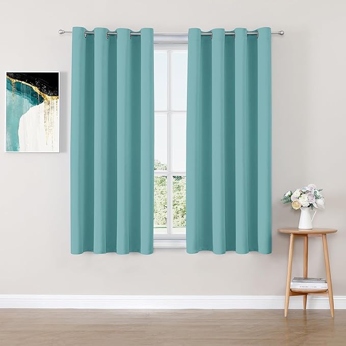 ChrisDowa Blackout Curtains 63 inches Long for Bedroom - 2 Panels Set Grommet Thermal Insulated Room Darkening Curtains for Living Room (Aqua, 52 x 63 Inch)