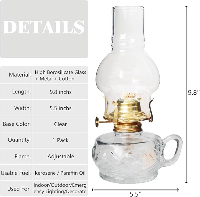 Large Rustic Kerosene Lamp Lantern Chamber Antique Oil Lamps for Indoor Use Home Decor Lighting Vintage Glass Clear (Gold/Clear)