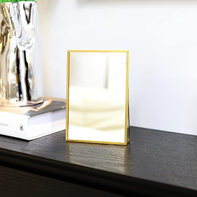 LONGSHENG - SINCE 2001 - Gold Vanity Makeup Mirror Table Desk Countertop Mirror Bathroom Shaving Make Up Mirror Home Decor-Rectangle