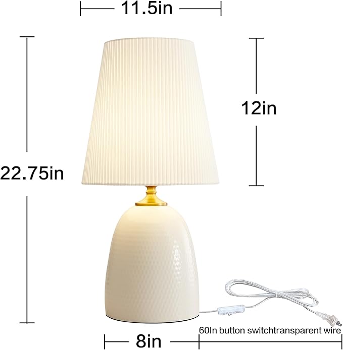 Modern Textured Ceramic Table Lamps 22.75In, White Table Lamp Decor for Living Room Bedroom Bedside End Desk Tables Lamp