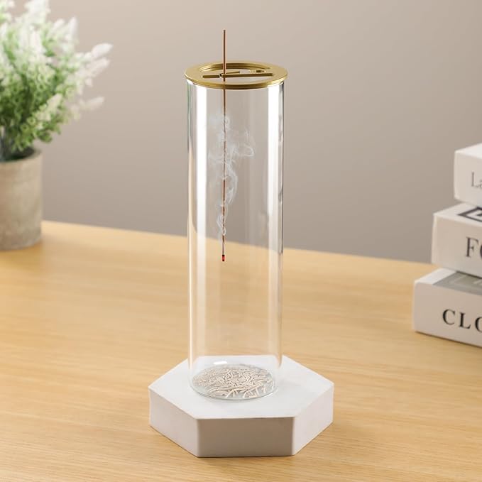 Ceremony Incense Holder, 2 in 1 Incense Burner for Sticks, Ash-Proof Glass Incense Burner for Meditation Yoga Spa Room Decor Ceremonial Incense Incense Incense Scent Holder, 2 in 1