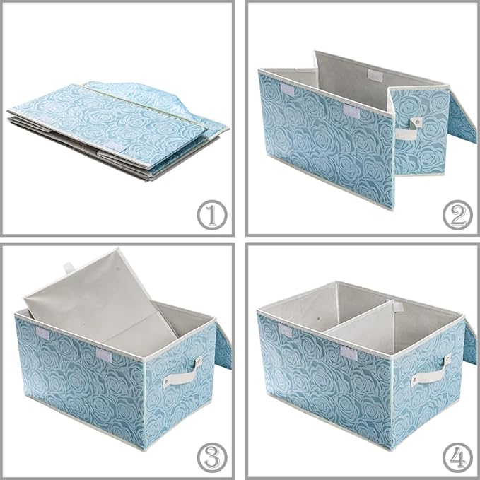 PRANDOM Large Stackable Storage Bins with Lids Fabric Decorative Storage Box Cubes Organizer Containers Baskets with Cover Handles Divider for Bedroom Closet Living Room 17.3x11.8x9.8 Inch 3 Pack