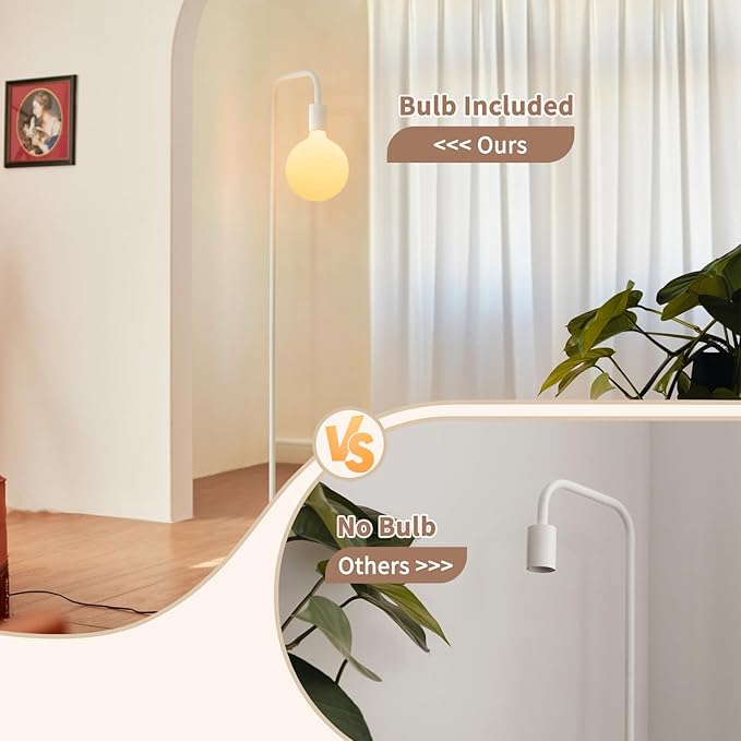 ONEWISH Modern Floor Lamp, Minimalist Standing Lamp with LED Bulb - Matt White Globe Glass 2700k Warm Light. 5.4ft Tall Floor Lamp for Livingroom, Bedroom, Office