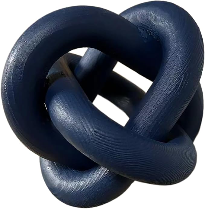 Wood Knot Decor - Coffee Table Chain Link Decor, Hand Carved Boho Rustic Modern Shabby Chic Style, Navy Blue