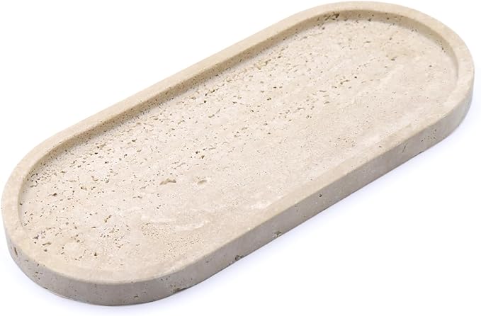 OOBOOB Oval Natural Marble Bathroom Tray for Decor Countertop, Marble Vanity Tray for Candles Perfume, Jewelry, Cosmetics, Elegant Vanity Organizer for Jewelry, Perfume