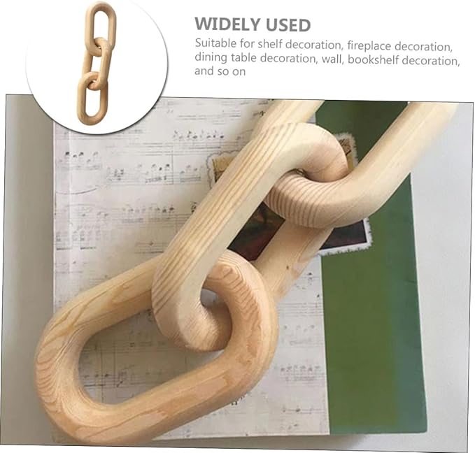 OSALADI Wood Chain Link Decor Aesthetic Wooden 3-Links Chain for Home Art Natural Wood Material for Living Room and Table Decor Rustic Boho Style