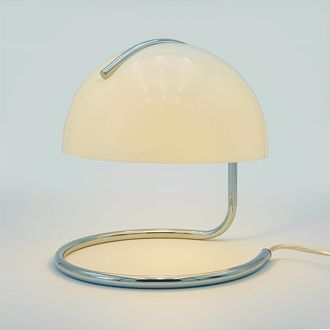 Lotus Atelier Chrome Bauhaus Light | Retro Mushroom Table Lamp for Room Aesthetic Modern Lighting for Bedroom | Mid Century Modern | Cool Retro Living Room Decor & Bedroom Decor (10.5" H x 9.5" W)