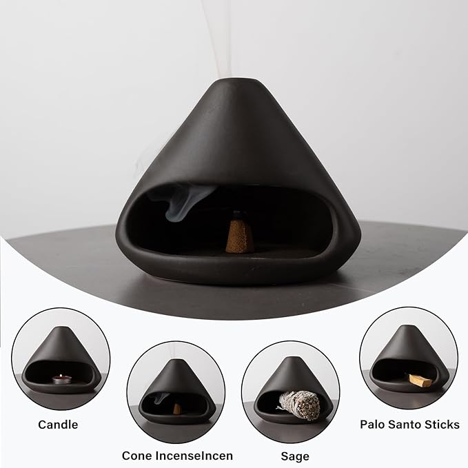 Palo Santo Holder Incense Burner-Zongzi Clay Smudge Bowl with Chimney, Mini Ceramic Fireplace for sage、Cone Burning, Aromatic Home Decor, Ceramic ash Tray, Anxiety Relief Meditation for Women