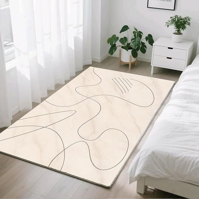 Modern Marble Rugs - 7x10 Area Rug, Abstract Line Marble Area Rugs, Minimalist Geometry Living Room Rug, Washable & Non Slip Large Rug Home Decor