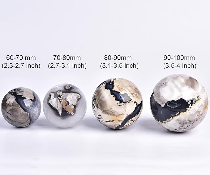 JIC Gem Volcanic Agate Crystal Sphere Large Quartz Crystal Ball with Stand Healing Ornament Witchcraft Meditation Decor 3.5-4 inch(90-100mm)