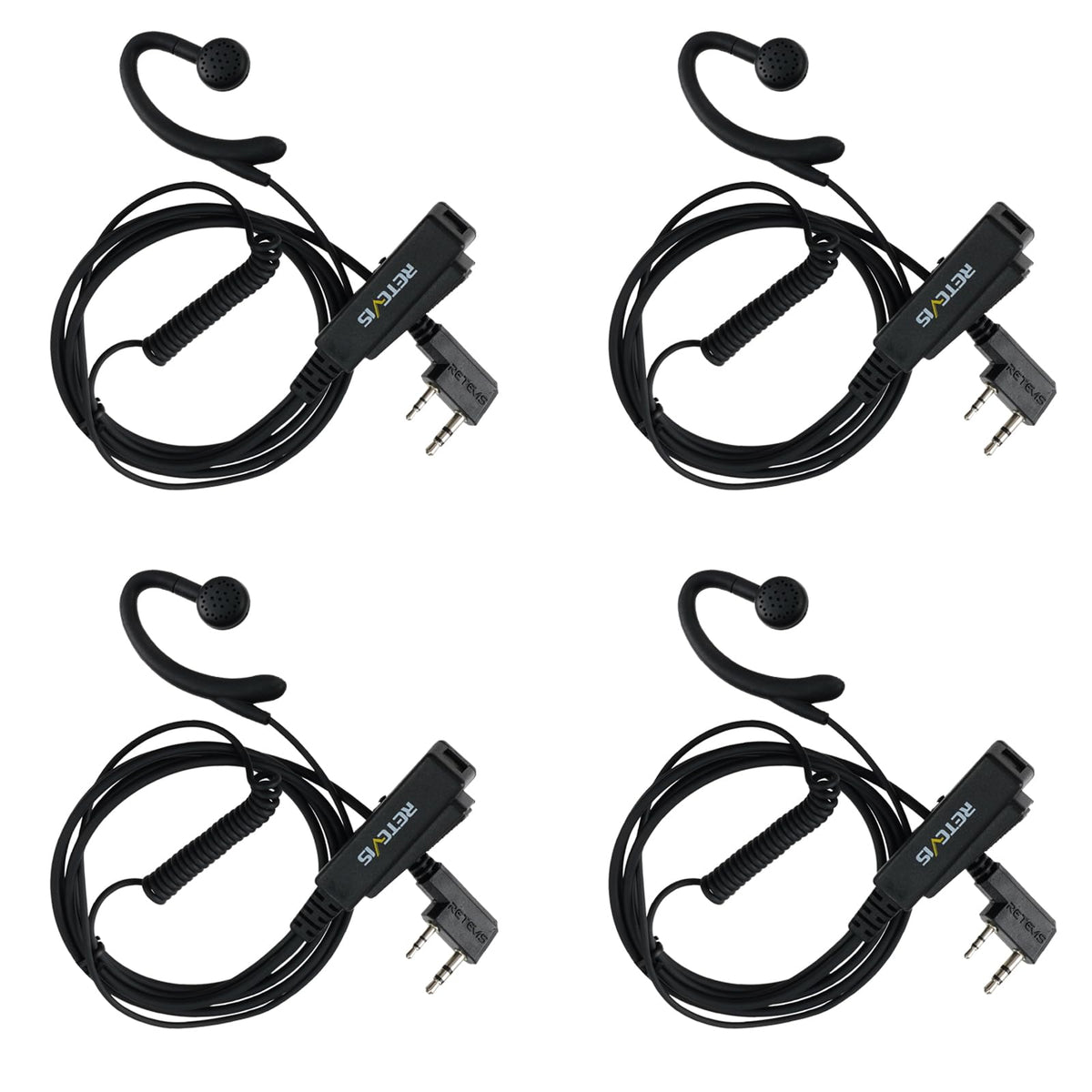 Retevis Walkie Talkie Headset with Mic, G-Type, Big PTT, 2 Pin, for RT22 RT68 RT21 H-777 RT27 RT68H, Compatible with BAOFENG 888S, Pxton, Kenwood Walkie Talkie, Walkie Talkie Earpiece(4 Pack)