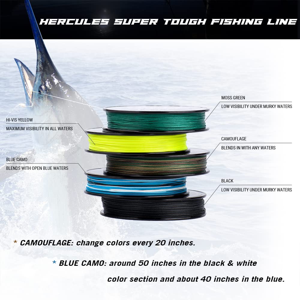 HERCULES Super Tough Braided Fishing Line 65 pounds Test Moss Green 65LB (500 Yards) - 8 Strands