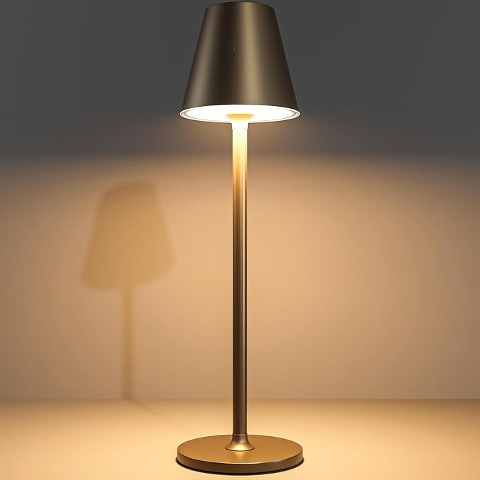 Modern LED Cordless Table Lamp, 4000mAh Rechargeable Battery, 3 Level Brightness Night Light, Metal Shell, Minimalist Design, for Couples Dinner/Coffee Table/Restaurant/Bedroom, Khaki