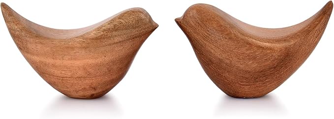 NIRMAN Acacia Wood Bird Statues Set Home Décor Bird Sculpture for Living Room, Bathroom, Office Modern Style Birds Decorative Ornaments (Set of 2) (4.5" x 2" x 2.5")