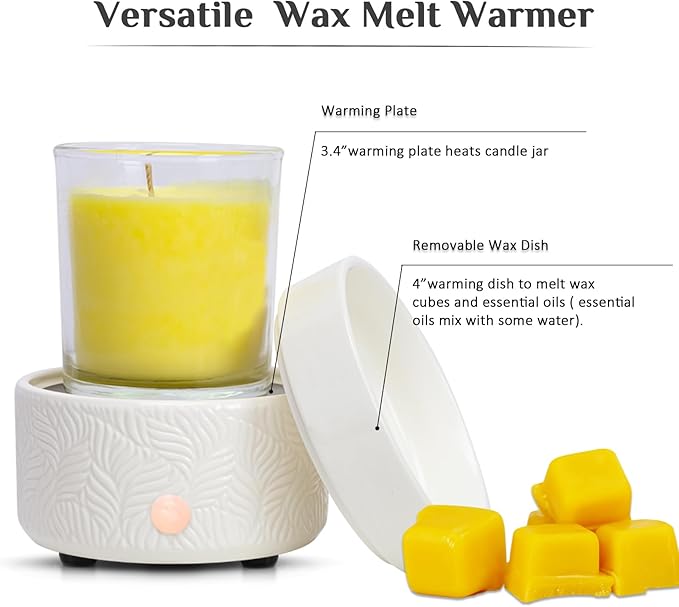 Wax Melts Candle Warmer Burner - Ceramic Fragrance Wax Warmer 3-in-1 Essential Oil Burner Electric Scented Fragrance Candle Melter for Scented Wax Tart Cube Aromatherapy Home Office Bedroom Gifts