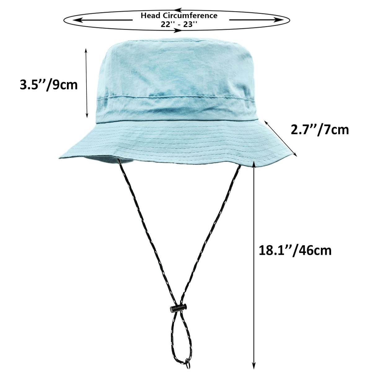 woogwin Waterproof Bucket Rain Hat with Chin Strap Quick Dry Packable Boonie Sun Hat Safari Hat UV Protection(Light Blue), Medium-X-Large