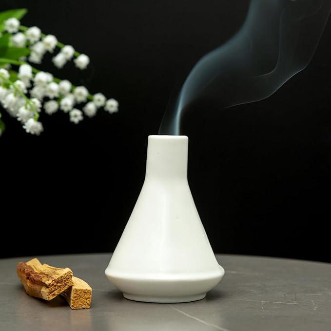 Ceramic Chiminea Palo Santo Holder and Burner - Modern Medieval Incense Candle and Matchstick Mini Chiminea for Wood Sticks and Bulk Incense with Ash Catcher - Zen-Inspired Home Decor Gift