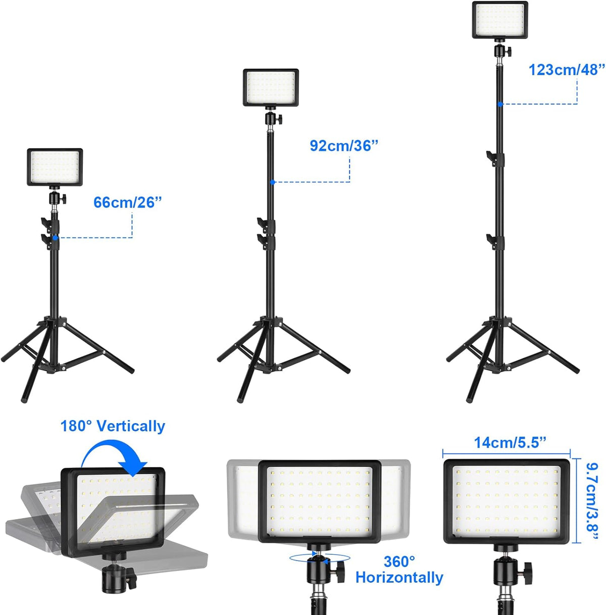 Ci-Fotto 2-Pack, Dimmable 5600K LED Photo Video Light USB LED Continuous Light Photography Light with Tripods and Color
