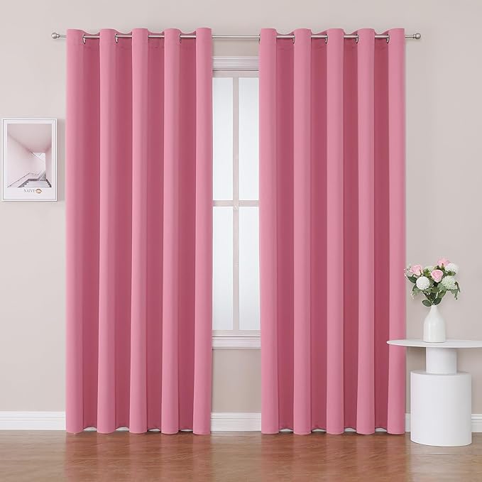 ChrisDowa Blackout Curtains 70 inches Wide for Bedroom - 2 Panels Set Extra Wide Grommet Thermal Insulated Room Darkening Curtains for Living Room (Pink, 70 x 84 Inch)