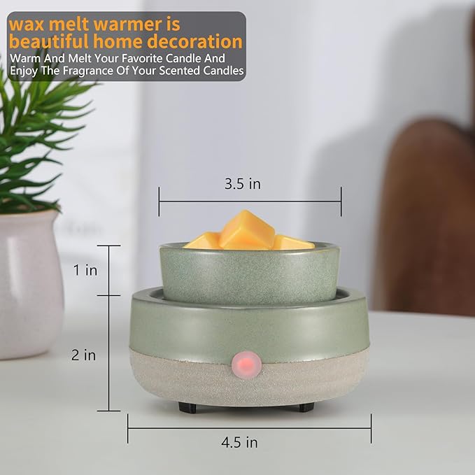 Wax Melt Warmer, Ceramic Electric Candle Wax Warmer 3-in-1 Oil Burner Fits Yankee Large Jar, Scented Candle Holder for Home Decor Thanksgiving Christmas Day Gifts (02-Light Green)
