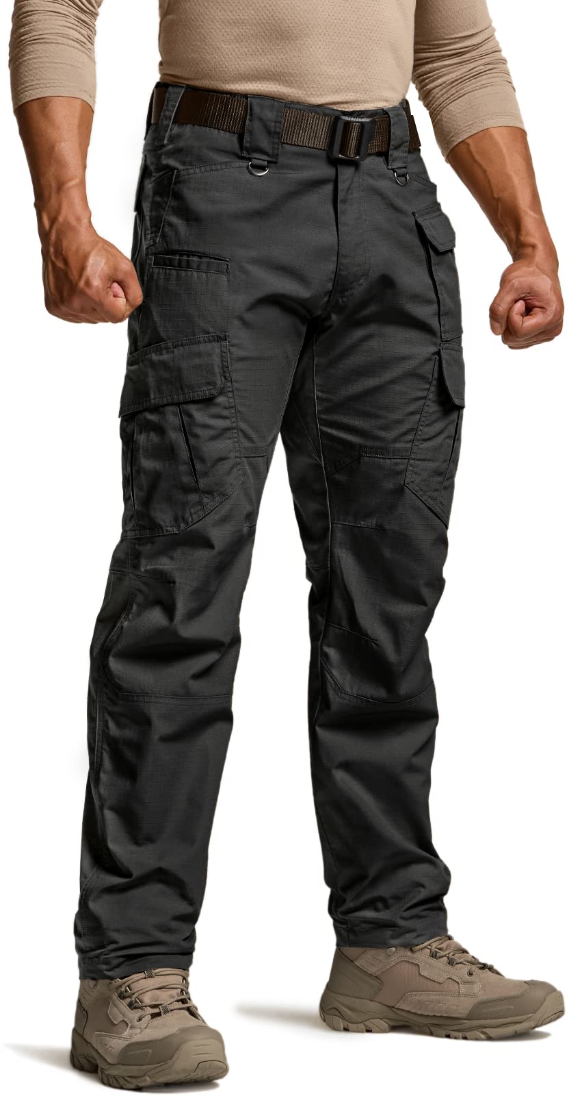 CQR Men's Tactical Pants, Water Resistant Ripstop Cargo Pants, Lightweight EDC Work Hiking Pants, Outdoor Apparel, Duratex Mag Pocket Black, 38W x 34L