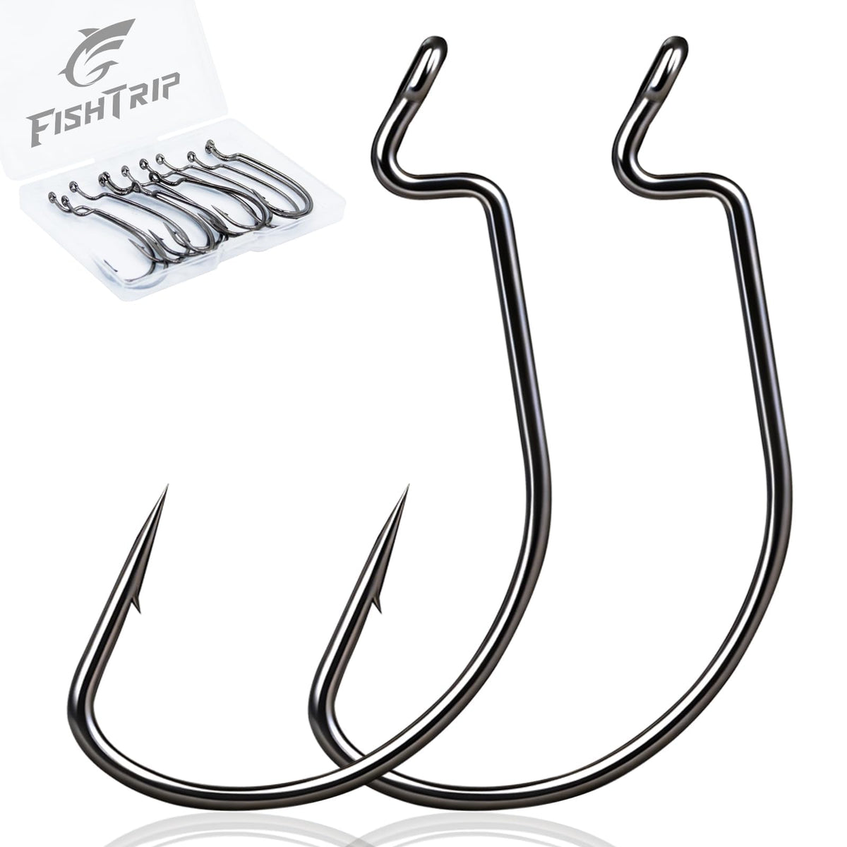 FishTrip 50pcs EWG Hooks for Bass Fishing Hooks, Extra Wide Gap Offset Worm Hook Texas Rig Fish Hooks for Bass Trout Freshwater Saltwater #1