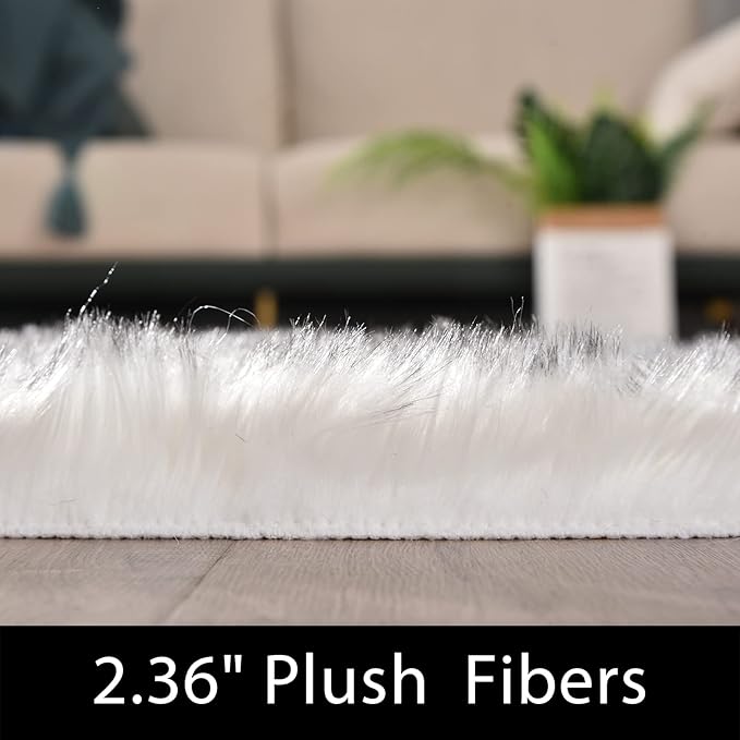 Latepis White and Grey Faux Fur Rug 3x5 Area Washable Fluffy Rugs for Bedroom Living Room Rugs for Sofa Cushion Pet Mats Luxury Home Decor