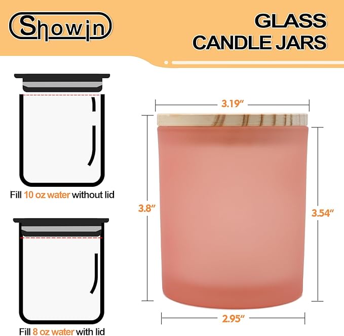 10 OZ Thick Candle Jars for Making Candles 15 Pcs, Empty Jars with Wood Lids for Candle Making, Sample Container, Frosted Pink