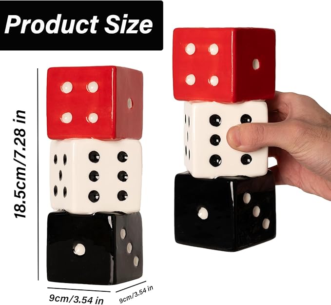Funky Dice Vase - Unique Ceramic Home Decor for Bars| Stylish Black, White & Red Geometric Design | Perfect for Fresh, Dried, or Artificial Flower Arrangements | Ideal Gift for Art Lovers