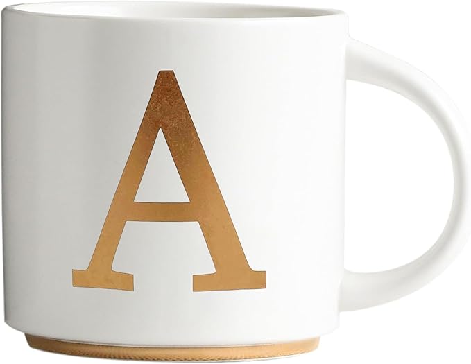 COLLECTIVE HOME - Monogram Ceramic Mugs, 15 oz Golden Initial Coffee Cups, Elegant Alphabet Tea Mugs, Elegant Personalized Mug with Gift Box, Unique Mug with Double Side Capital Letter (A)