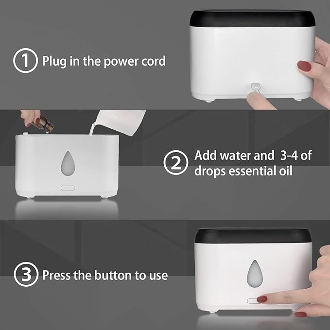 Flame Diffuser for Essential Oils, 200ml Ultrasonic Aroma Diffusers with Cool Mist, Aromatherapy Diffuser with Auto-Off Protection, Small Humidifier for Home,Office,Bedroom,Gift (White)