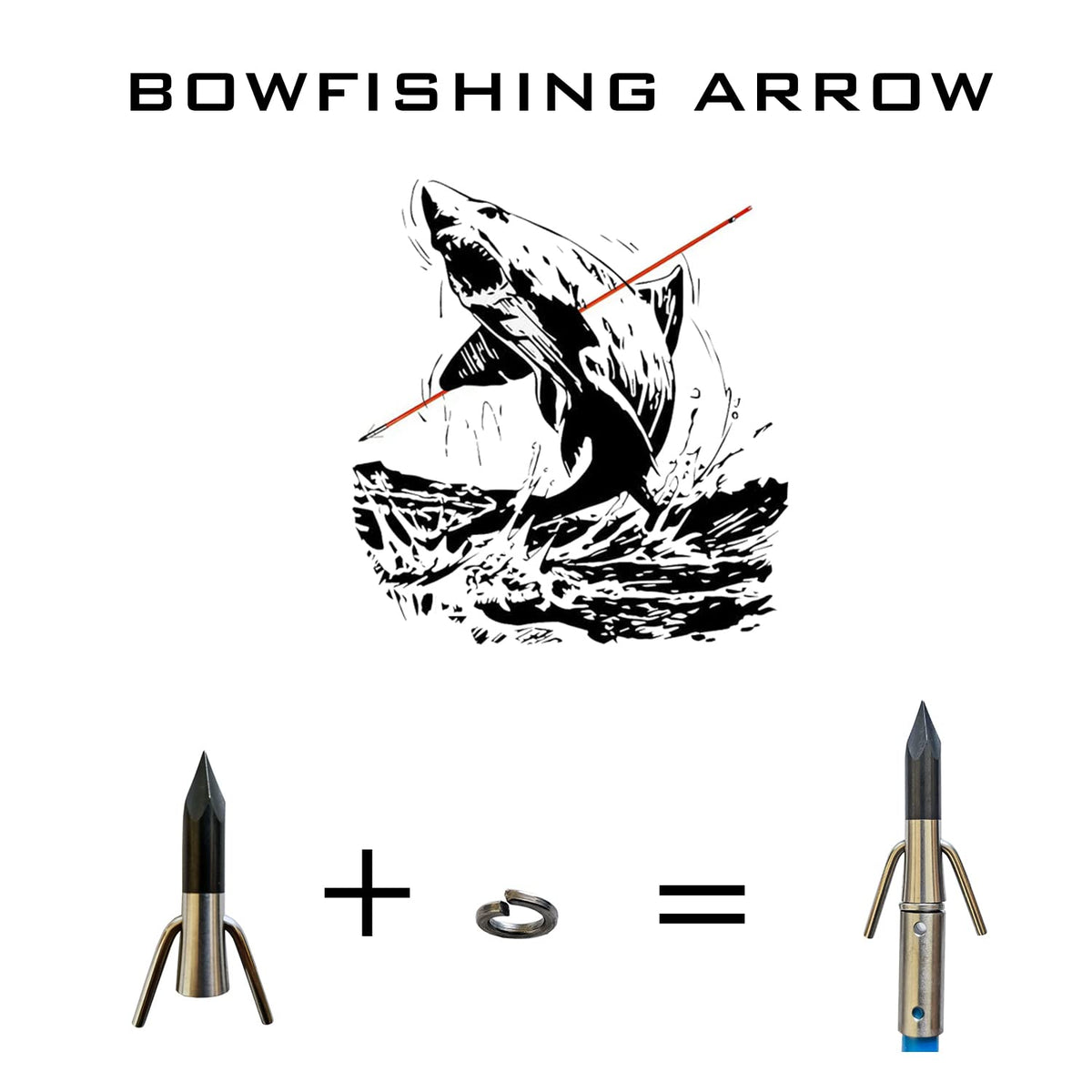 TIGER ARCHERY 34inch Bowfishing Arrows Solid Fiberglass Shaft with Broadhead for Compound Bow and Recurve Bow Fishing Arrow Archery and Hunting (Pack of 6) (White)