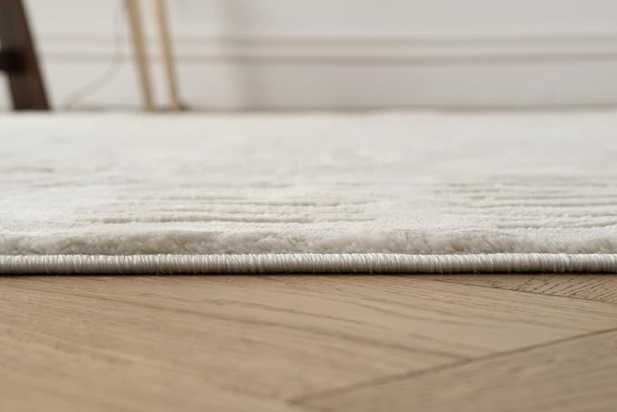 Revival Rugs Shell 7'10"x10' Washable Area Rug for Living Room Bedroom - 100% Recycled Oeko-TEX Certified, Medium Pile, Beige, Cream