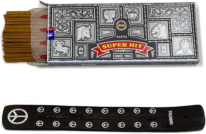TRUMIRI Incense Stick Holder Bundle with Satya Super Hit 100g Incense Sticks - Pack of 1 (Approx 100 Sticks)
