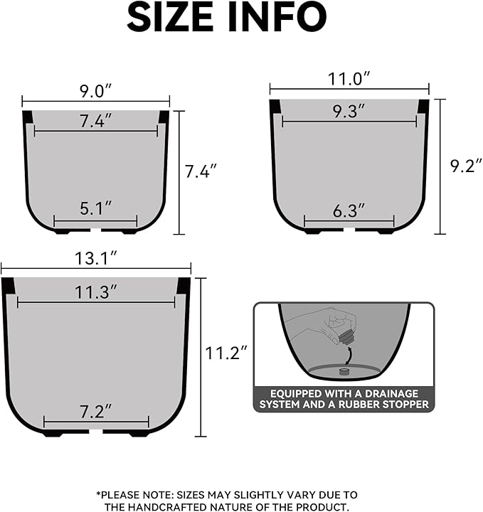 Kante Round Concrete Planter, 9 Inch Dia Classic Style Large Plant Pot with Drainage Hole for Indoor & Outdoor Plants, Ideal for Home, Patio, Garden, Charcoal
